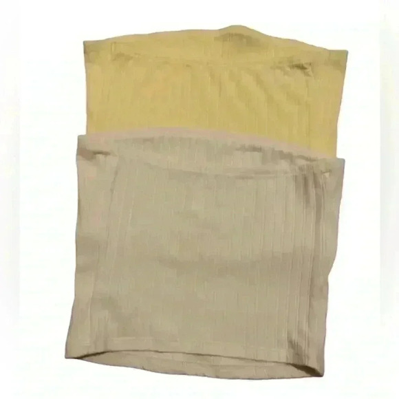 American Eagle Yellow and Cream Ribbed Crop Tube Top, Small - Picture 2 of 4